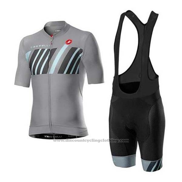 2020 Cycling Jersey Castelli Gray Black Short Sleeve and Bib Short