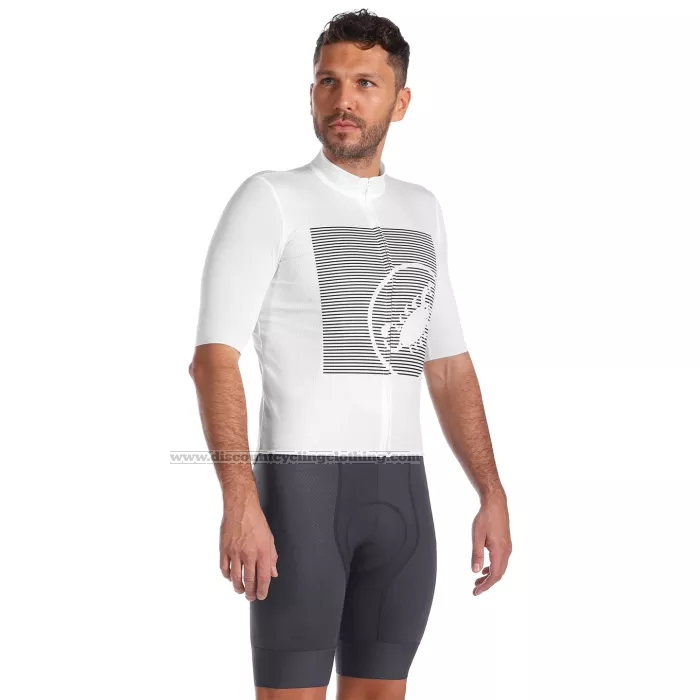 2022 Cycling Jersey Castelli White Gray Short Sleeve and Bib Short