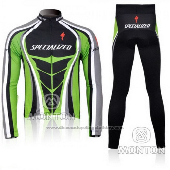 2010 Cycling Jersey Specialized Green and Black Long Sleeve and Bib Tight