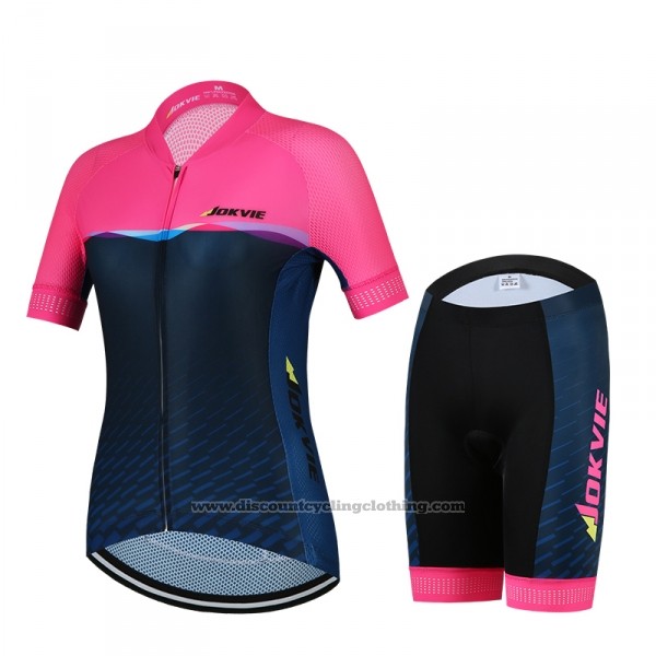 2018 Cycling Jersey Women Jokvie Pink Dark Blue Short Sleeve and Bib Short